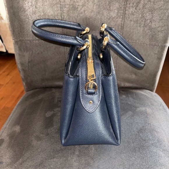 Coach Midnight Blue Leather Mini Lillie Carryall Handbag Gold Hardware - Picture 2 of 8